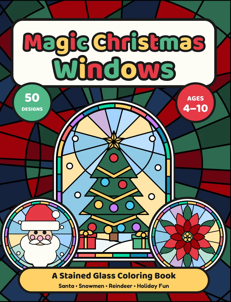 Magic Christmas Windows stained glass coloring book cover