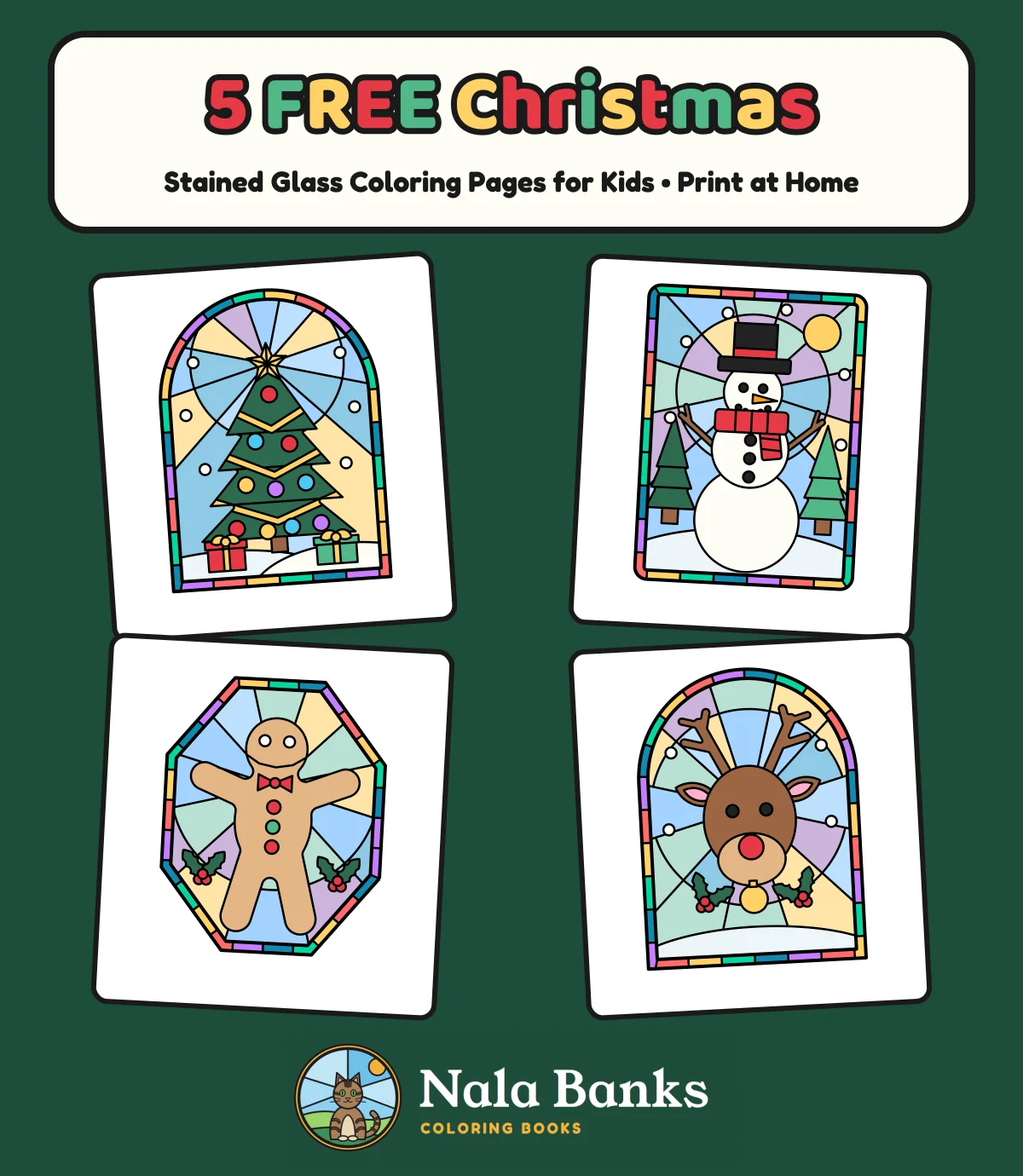 Preview of free Christmas stained glass coloring pages