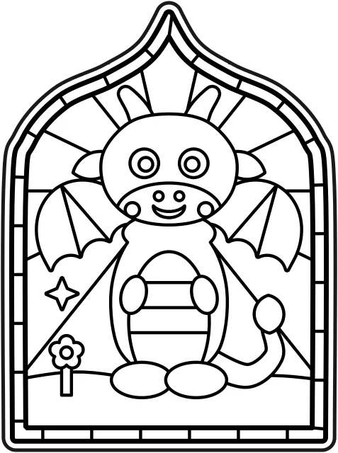 Baby Dragon page as black and white line art