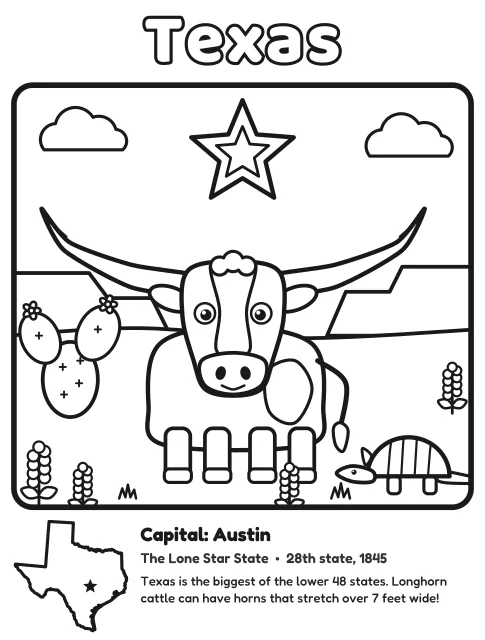 Texas page as black and white line art