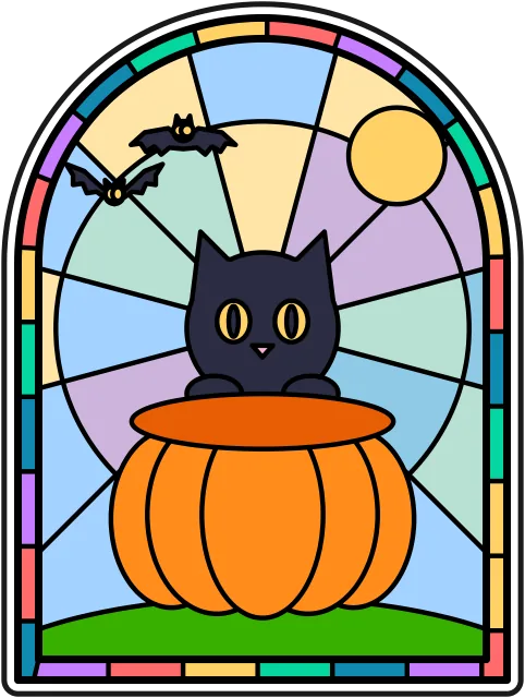 Cat in a Pumpkin stained glass coloring page