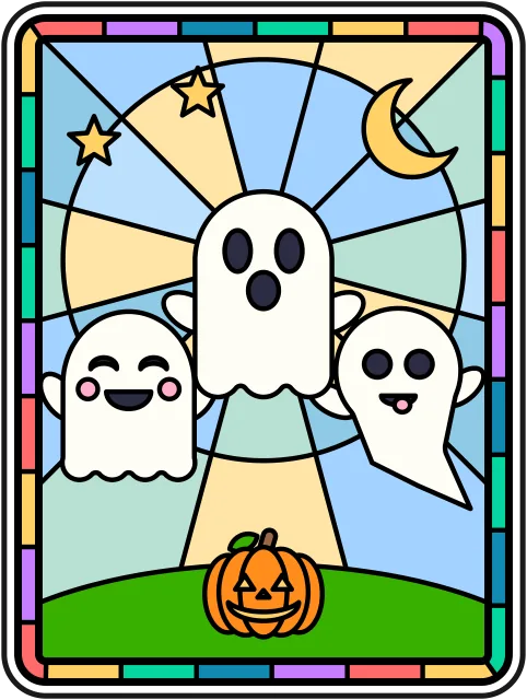 Ghost Friends stained glass coloring page